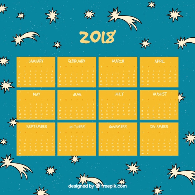 Gratis vector hand getrokken sterren 2018 kalender