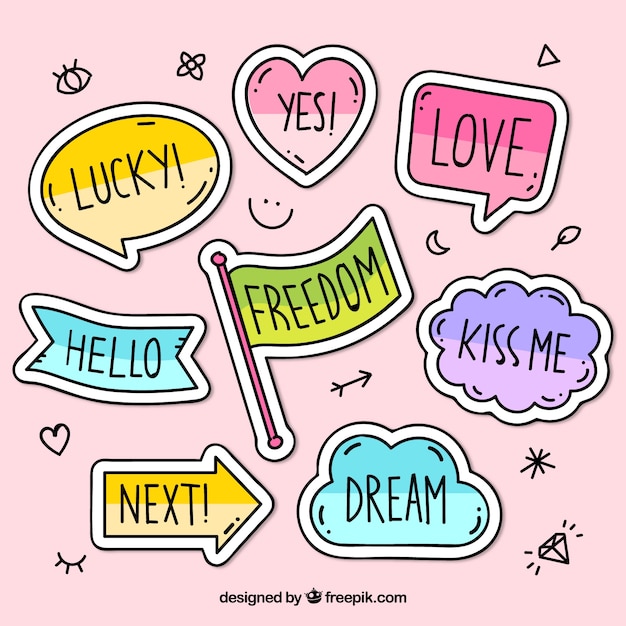 Gratis vector hand getrokken sticker set