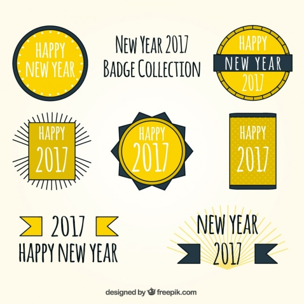 Gratis vector hand getrokken stickers set van het nieuwe jaar 2017