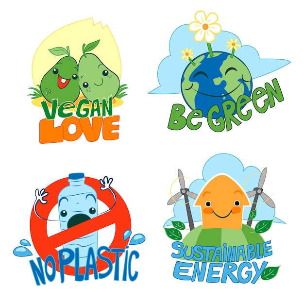 Gratis vector hand getrokken stijl ecologie badges