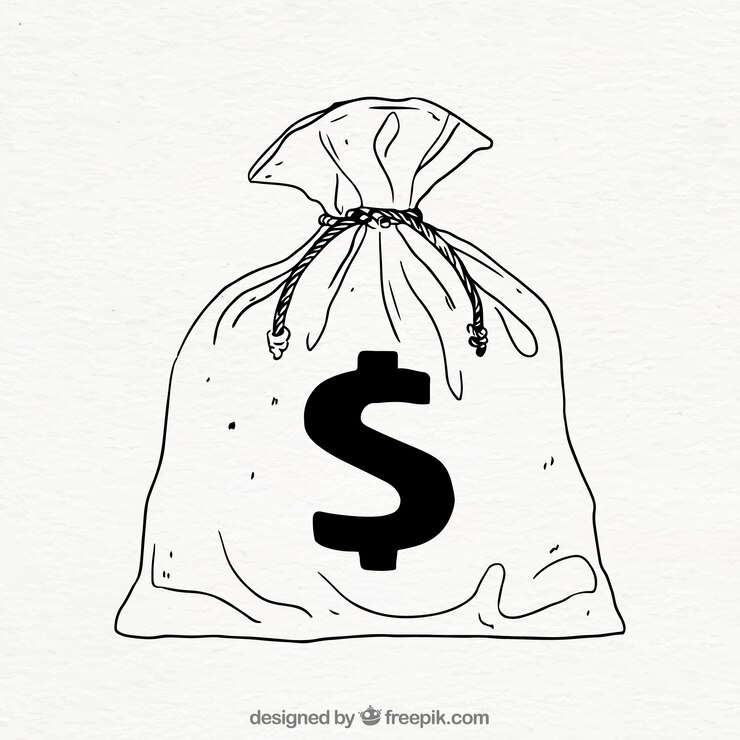 Gratis Vector hand getrokken tas met dollar symbool