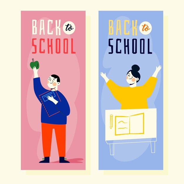 Hand getrokken terug naar school banners collectie