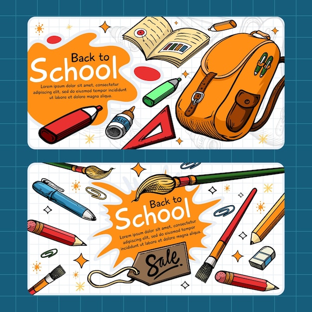 Gratis vector hand getrokken terug naar school banners sjabloon