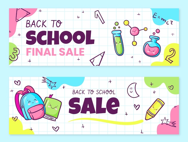 Hand getrokken terug naar school horizontale verkoop banners set