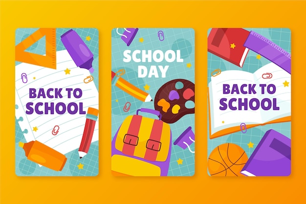 Gratis vector hand getrokken terug naar school instagram verhalencollectie