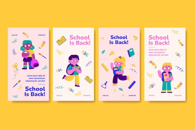 Gratis vector hand getrokken terug naar school instagram verhalencollectie