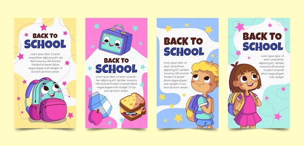 Gratis vector hand getrokken terug naar school instagram verhalencollectie