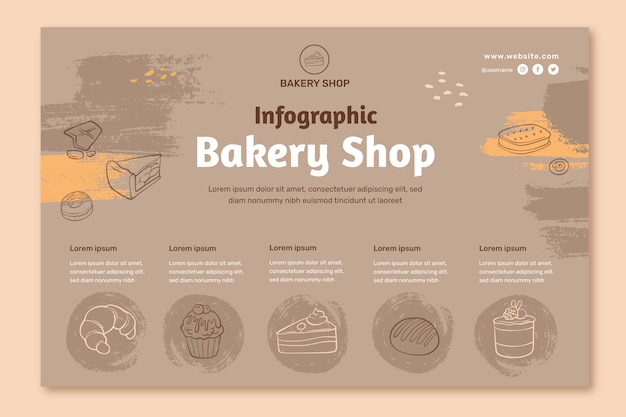 Gratis vector hand getrokken textuur bakkerij winkel infographic