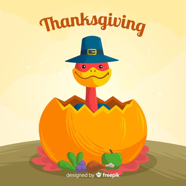 Gratis vector hand getrokken thanksgiving achtergrond met turkije