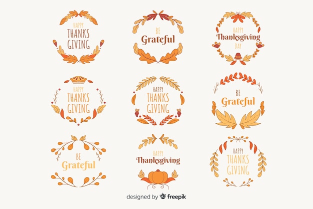 Gratis vector hand getrokken thanksgiving badge collectie