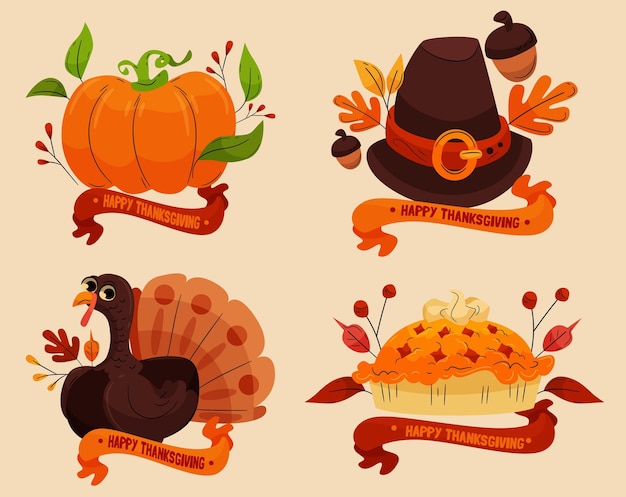 Hand getrokken thanksgiving badge-collectie