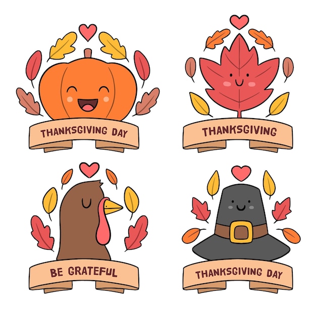 Gratis vector hand getrokken thanksgiving badge-collectie