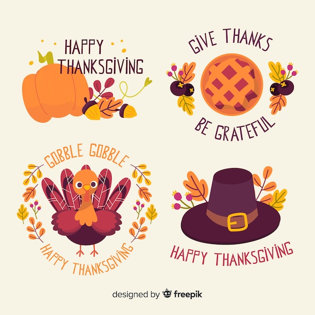 Gratis vector hand getrokken thanksgiving badge collectie