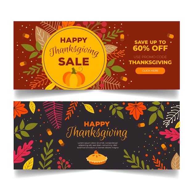 Hand getrokken thanksgiving banners set