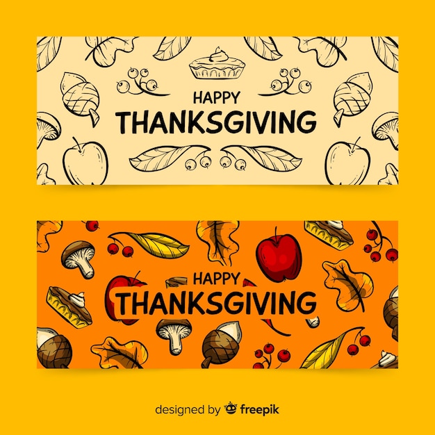 Hand getrokken thanksgiving banners sjabloon