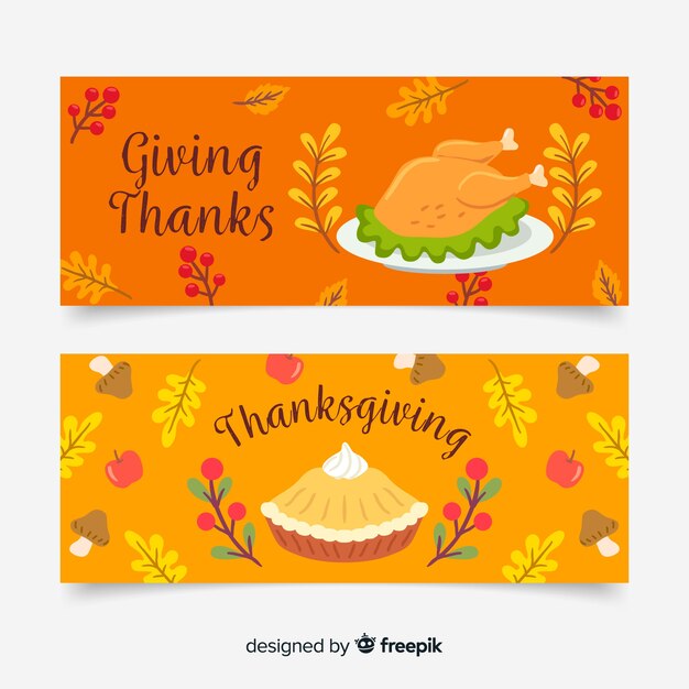 Hand getrokken thanksgiving banners sjabloon