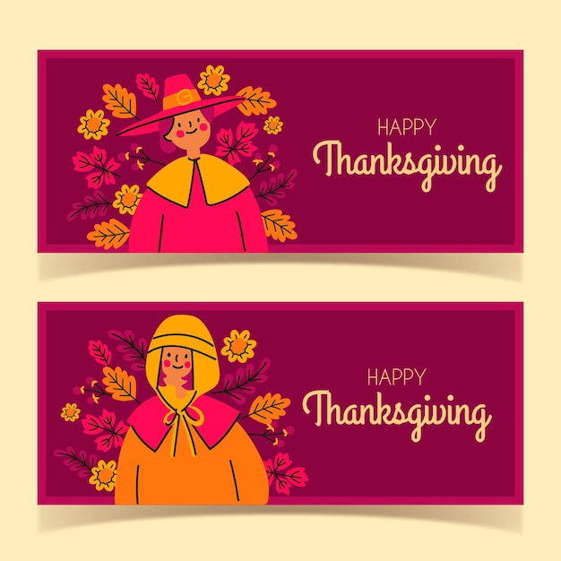 Hand getrokken thanksgiving banners sjabloon