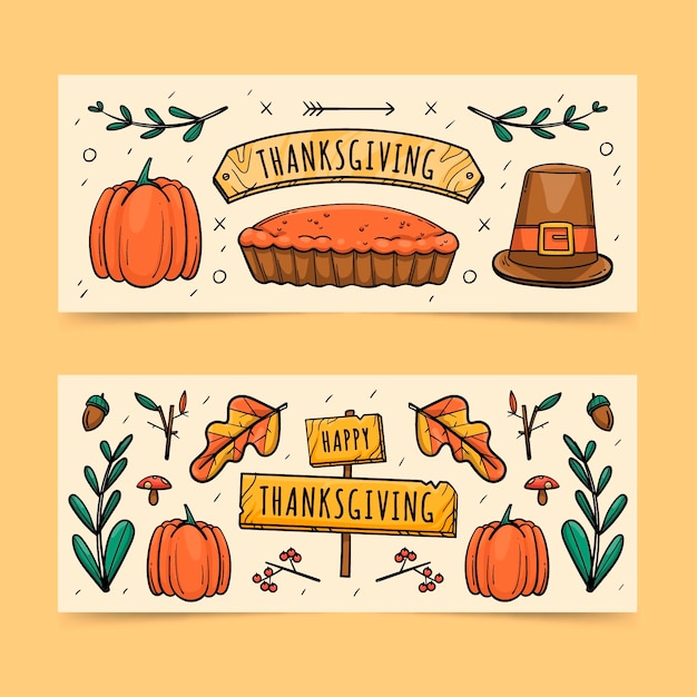 Gratis vector hand getrokken thanksgiving banners sjabloon