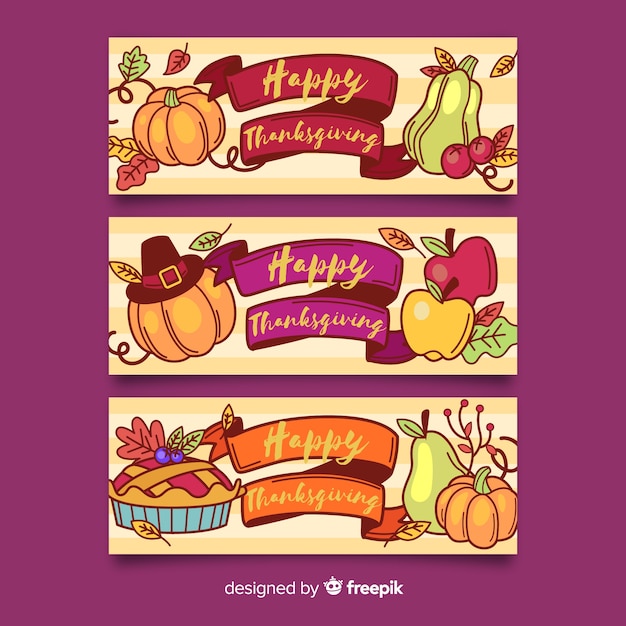 Hand getrokken thanksgiving banners