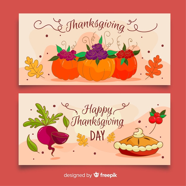 Hand getrokken thanksgiving banners