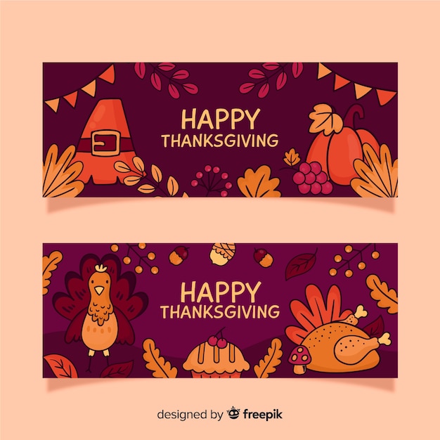 Gratis vector hand getrokken thanksgiving banners