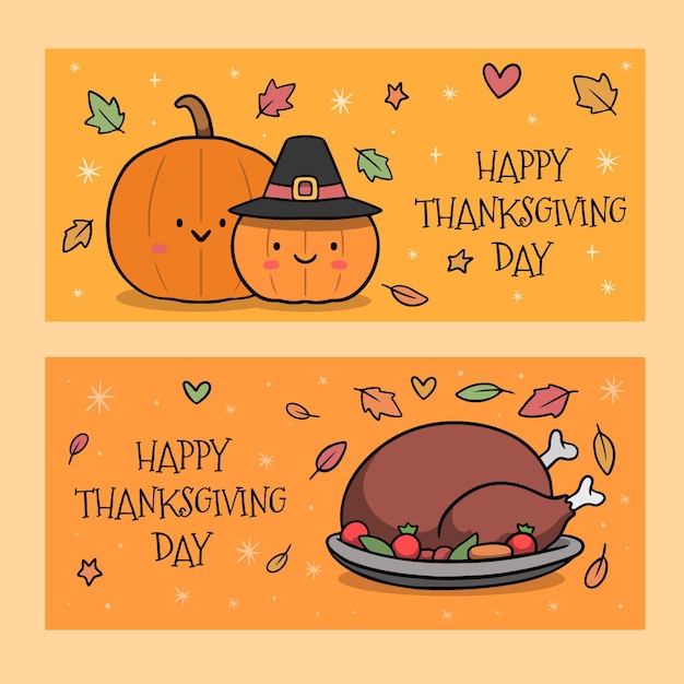 Hand getrokken thanksgiving banners