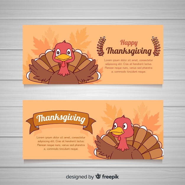 Hand getrokken thanksgiving day banner set