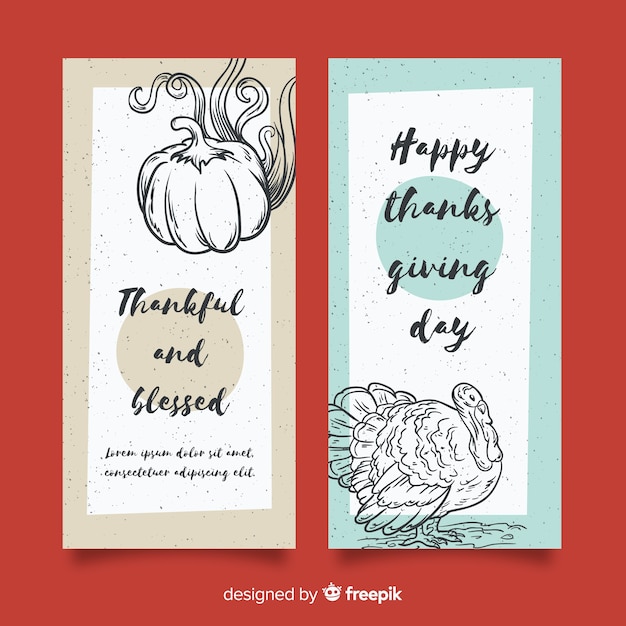 Hand getrokken thanksgiving day banner set