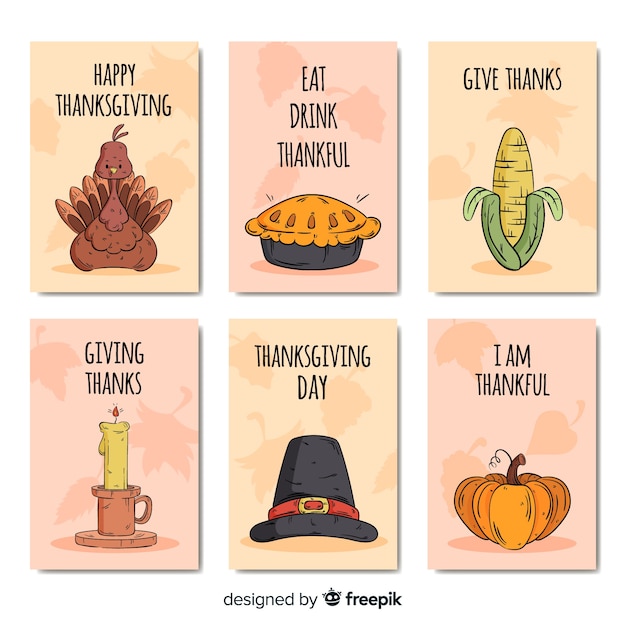 Gratis vector hand getrokken thanksgiving day-kaartinzameling