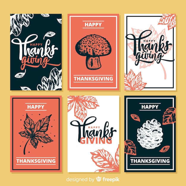 Gratis vector hand getrokken thanksgiving day-kaartinzameling