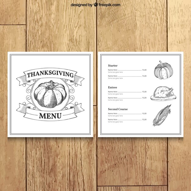 Hand getrokken thanksgiving day menu