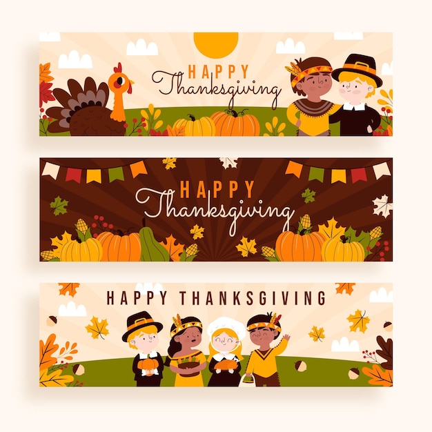 Hand getrokken thanksgiving horizontale banners set