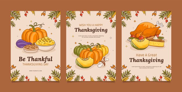 Hand getrokken Thanksgiving viering kaarten collectie