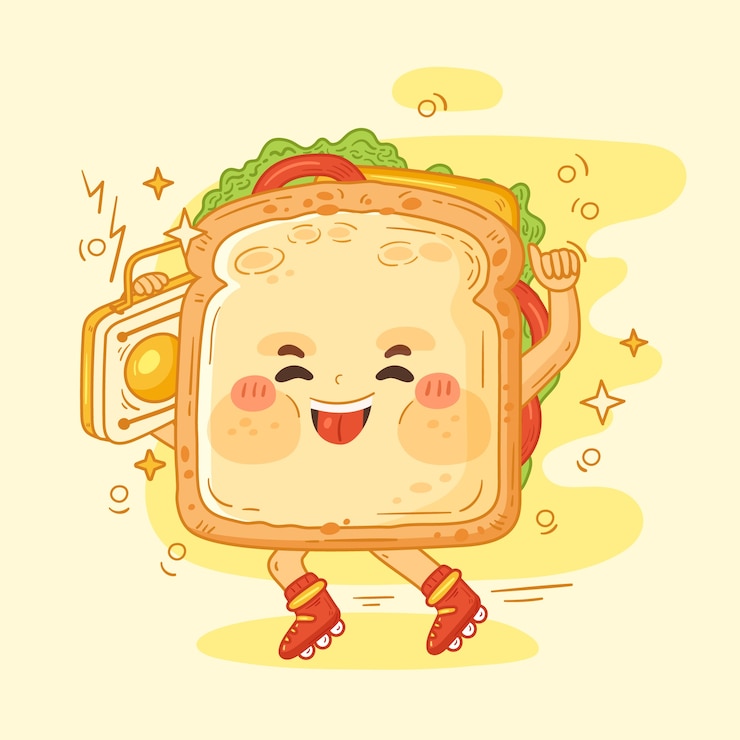 Gratis Vector hand getrokken toast cartoon afbeelding