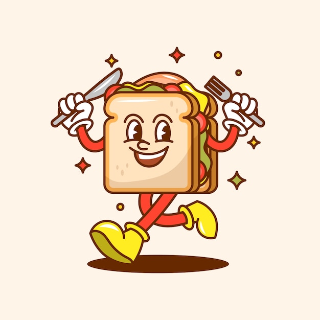 Hand getrokken toast sandwich cartoon afbeelding