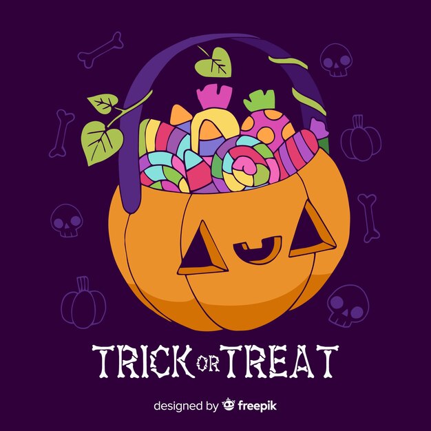 Hand getrokken trick or treat halloween tas collectie