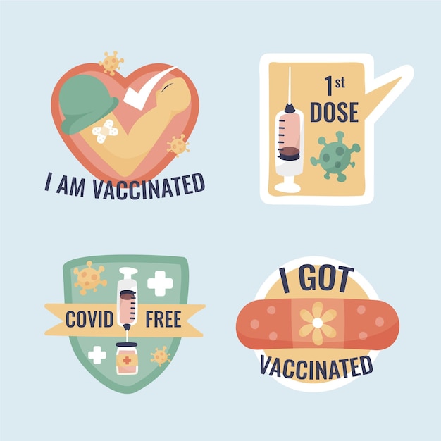 Gratis vector hand getrokken vaccinatiecampagne badge-collectie