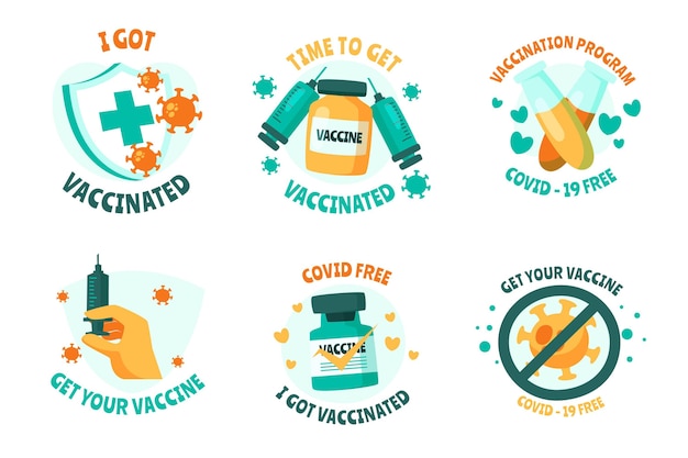 Gratis vector hand getrokken vaccinatiecampagne badge-collectie