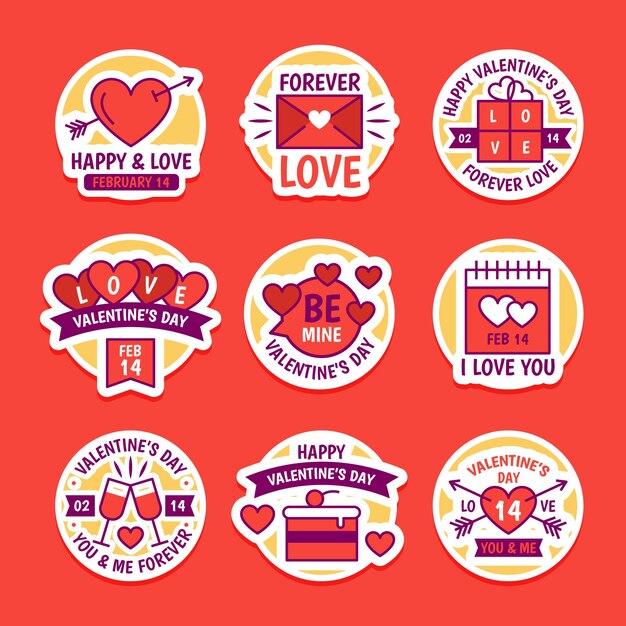 Hand getrokken Valentijnsdag badge set