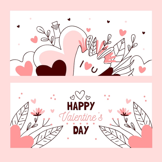 Gratis vector hand getrokken valentijnsdag banners sjabloon