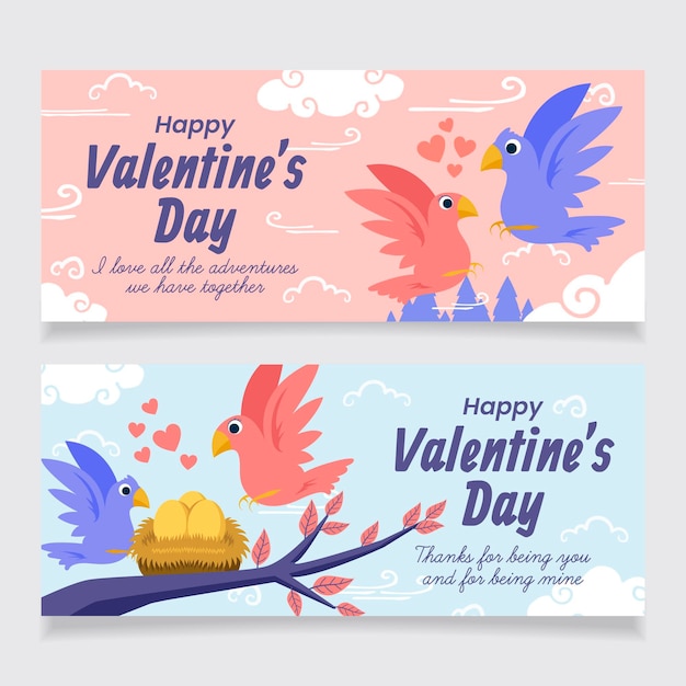 Hand getrokken valentijnsdag banners sjabloon