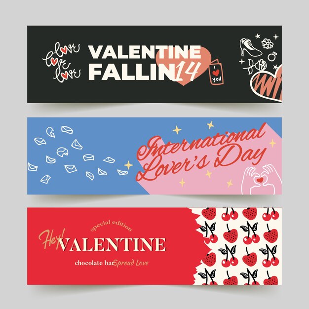 Gratis vector hand getrokken valentijnsdag banners