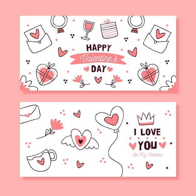 Gratis vector hand getrokken valentijnsdag banners