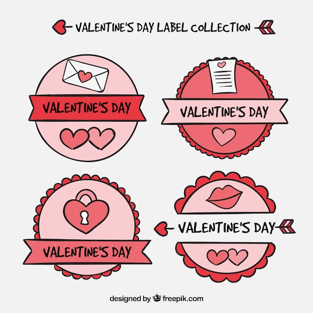 Gratis vector hand getrokken valentijnsdag label / badge collectie