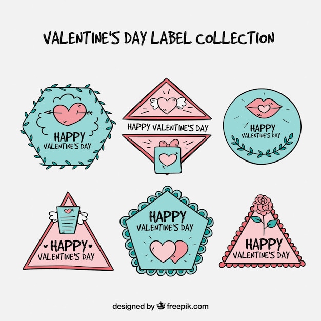 Gratis vector hand getrokken valentijnsdag label / badge collectie