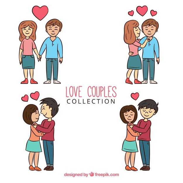 Hand getrokken Valentijnsdag paar collectie