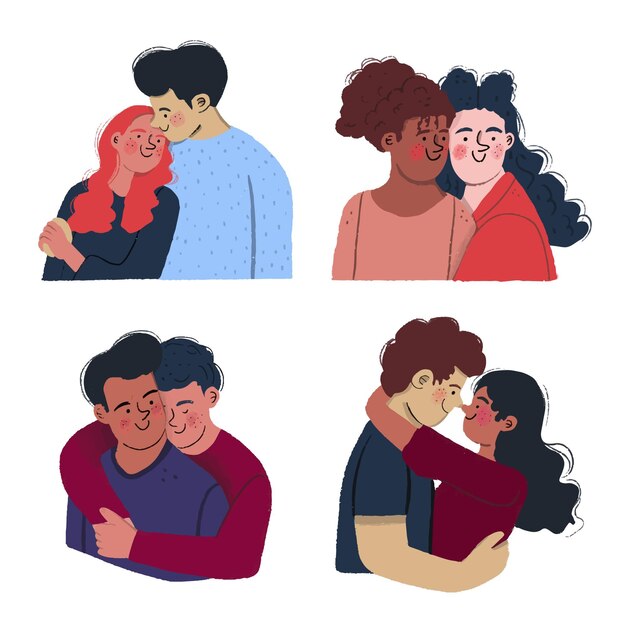 Hand getrokken Valentijnsdag paar collectie