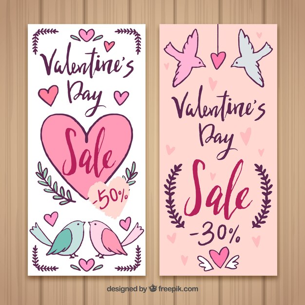 Hand getrokken valentijnsdag verkoop banners