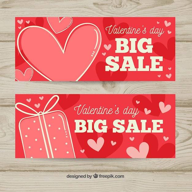 Hand getrokken valentijnsdag verkoop banners