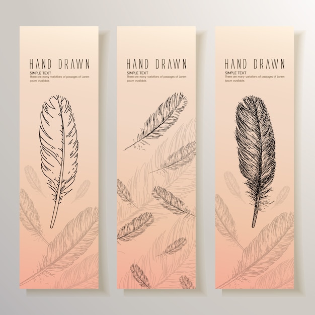 Gratis vector hand getrokken veren banner